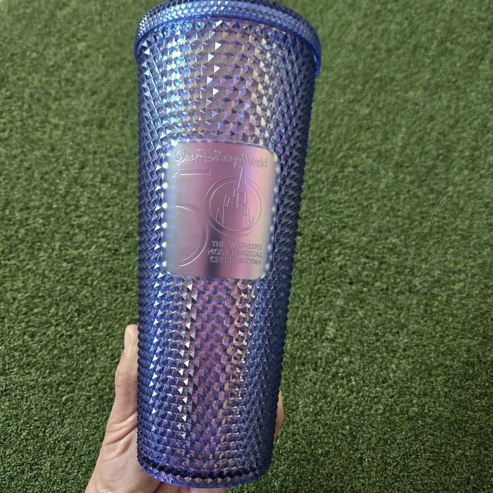 DisneyWorld 50th Anniversary Starbucks Irridecent Purple Studded Tumbler NoStraw - Picture 1 of 4